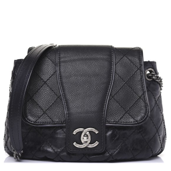 CHANEL Caviar And Aged Calfskin Medium Bubble Graphic Messenger Bag Black - Picture 1 of 16